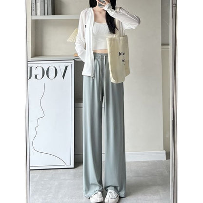 High Rise Wide Leg Plain Drape Sweatpants