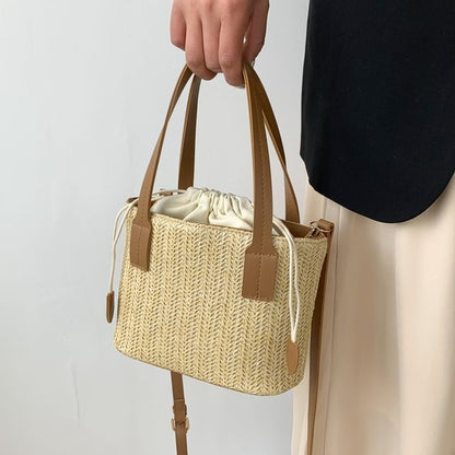 Drawstring Woven Bucket Bag