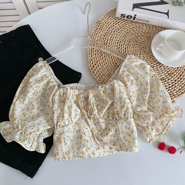 Puff-Sleeve Off Shoulder Crop Blouse