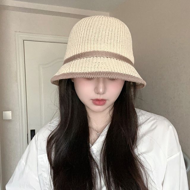 Contrast Trim Straw Bucket Hat