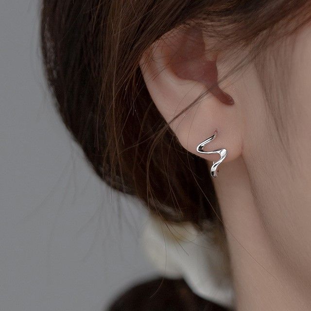 Wavy Asymmetrical Sterling Silver Earring