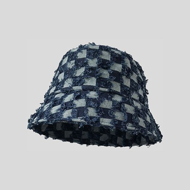 Hat Fringed Bucket Checker Denim