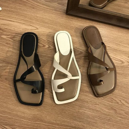 Toe-Loop Sandals Slide Square-Toe