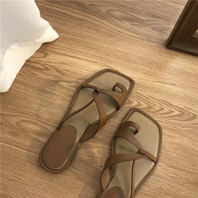 Toe-Loop Sandals Slide Square-Toe