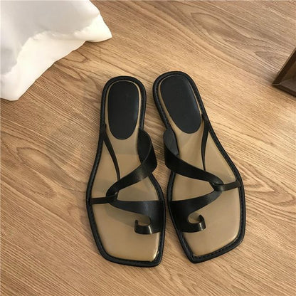 Toe-Loop Sandals Slide Square-Toe