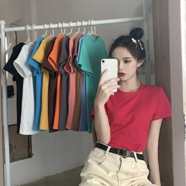 Round Tee Neck Short-Sleeve Plain