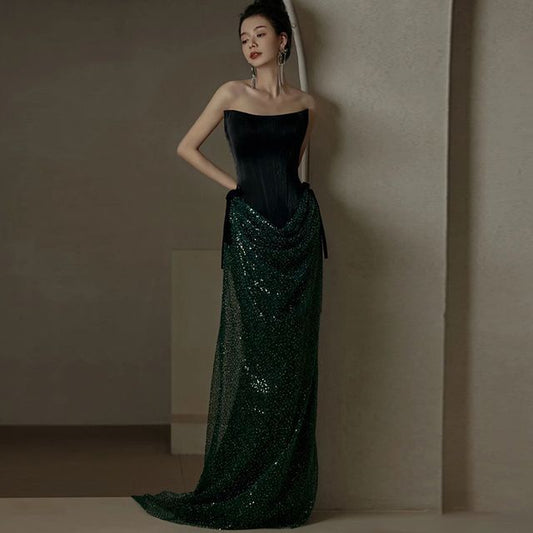 Strapless Sequin Trumpet Evening Gown