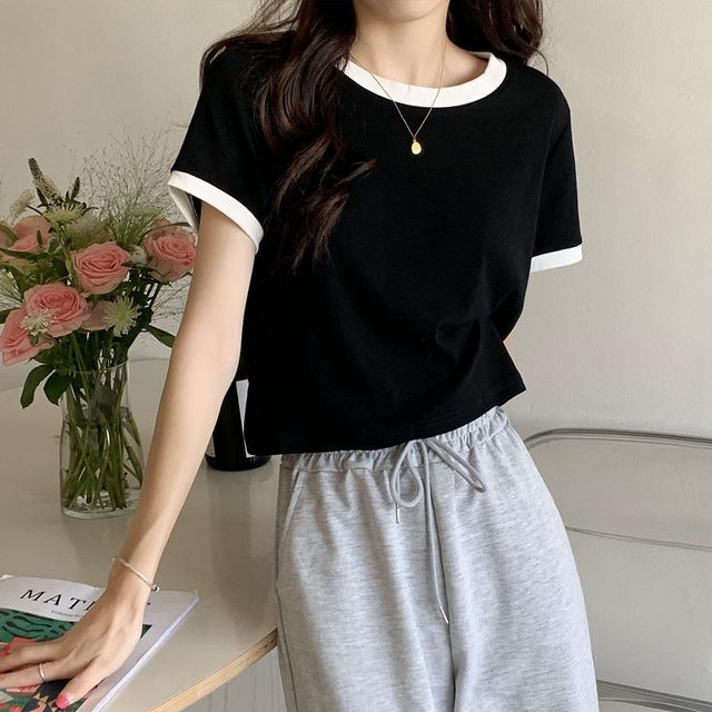 Round Neck Short-Sleeve Ringer T-Shirt