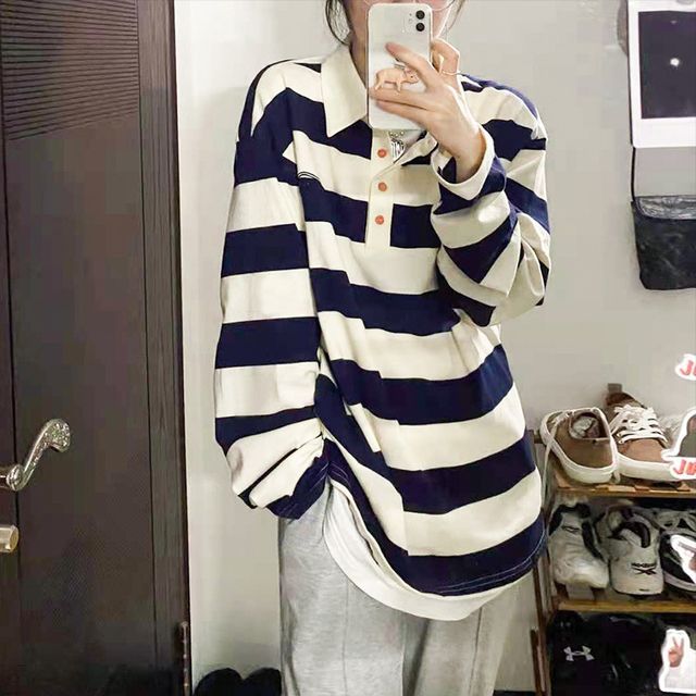 Long-Sleeve Shirt Polo Striped
