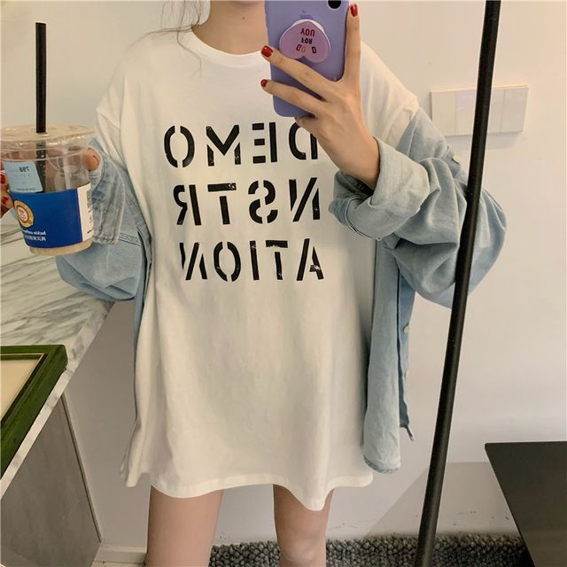 Round Short-Sleeve Neck Tee Lettering