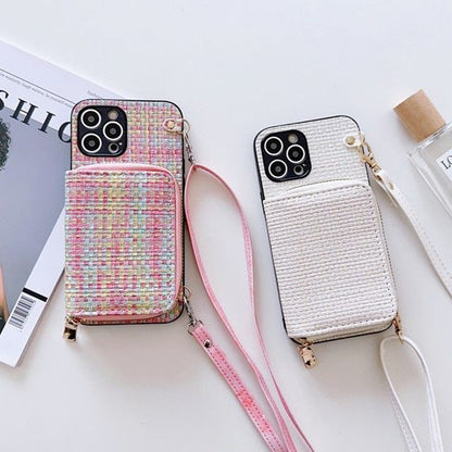 Holder Fabric Card Case Phone Plaid