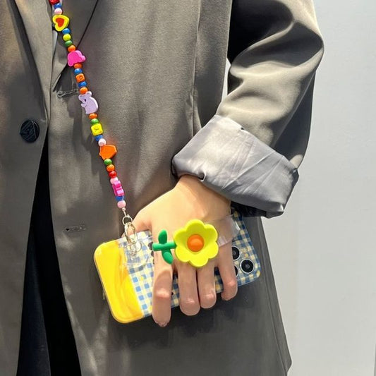 Case Flower Wristband Plaid Phone