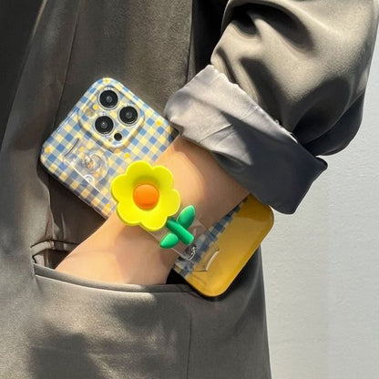 Case Flower Wristband Plaid Phone