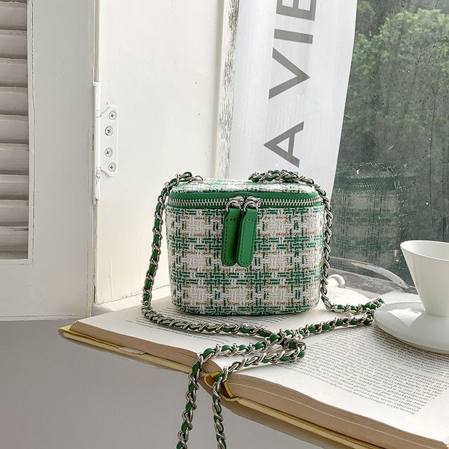 Plaid Chain Strap Crossbody Bag