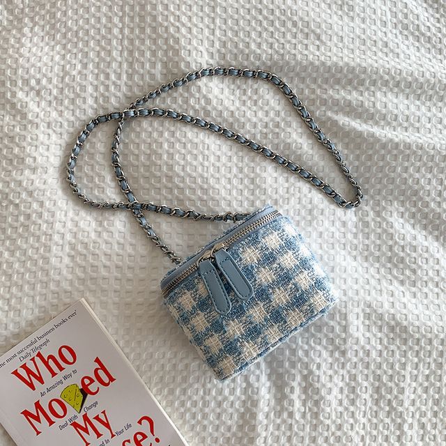 Plaid Chain Strap Crossbody Bag