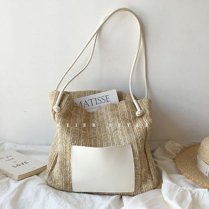 Straw Applique Bag Tote