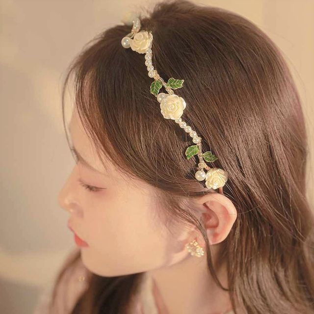 Rose Faux Pearl Alloy Headband