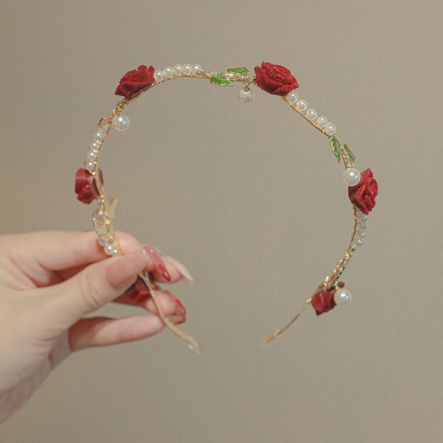 Rose Faux Pearl Alloy Headband