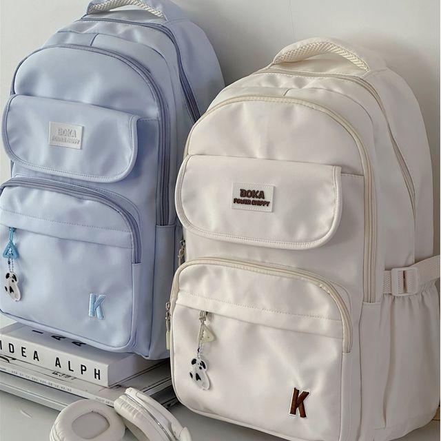 Plain Lettering Logo Buckled Backpack