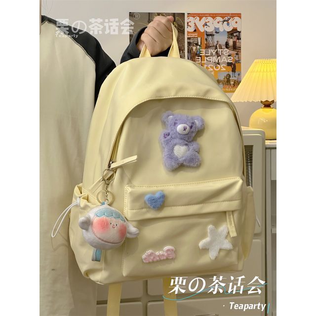 Plain Cartoon Applique Backpack