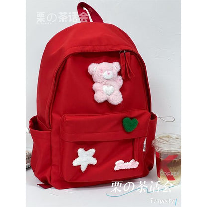 Plain Cartoon Applique Backpack