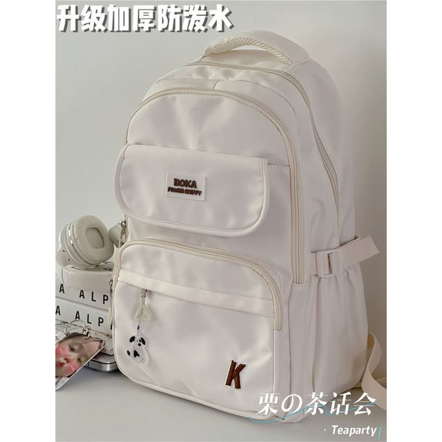 Plain Lettering Logo Buckled Backpack