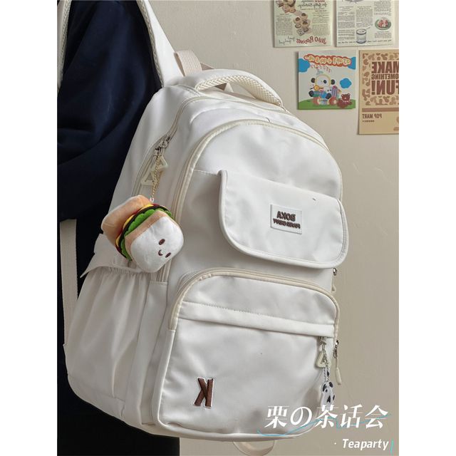 Plain Lettering Logo Buckled Backpack