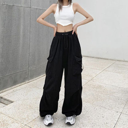 Plain Pants Waist Wide Drawstring Cargo Leg