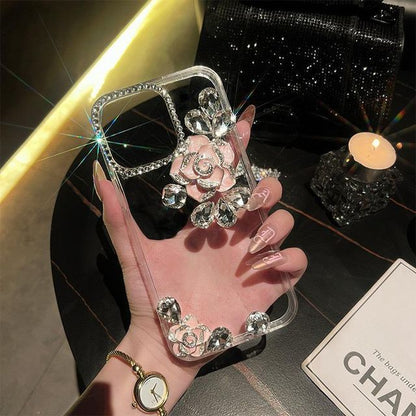 Floral Rhinestone Transparent Phone Case - iPhone 14 Pro Max / 14 Pro / 14 Max / 14 / 13 Pro Max / 13 Pro / 13 / 13 mini / 12 Pro Max / 12 Pro / 12 / 12 mini / 11 Pro Max / 11 Pro / 11 / SE / XS Max / XS / XR / X / 8 / 8 Plus / 7 / 7 Plus