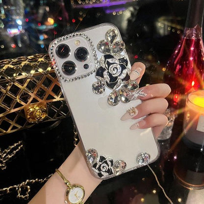 Phone Rhinestone Transparent Case Floral