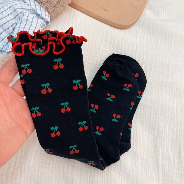 Cherry Print Frill Trim Socks