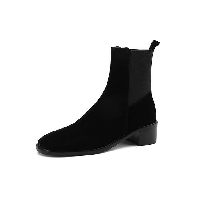 Block Heel Genuine Leather Short Chelsea Boots