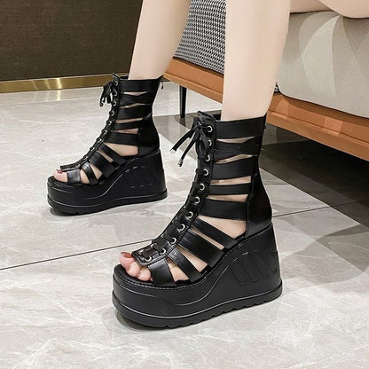 Lace-Up Platform Wedge Heel Sandals Gladiator