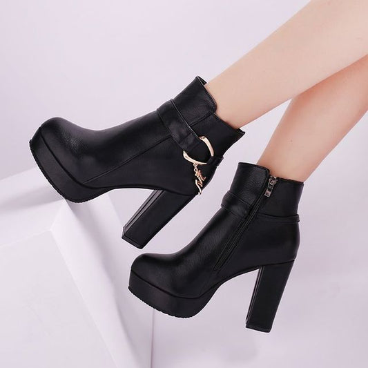 Chunky Short Boots Heel Plain