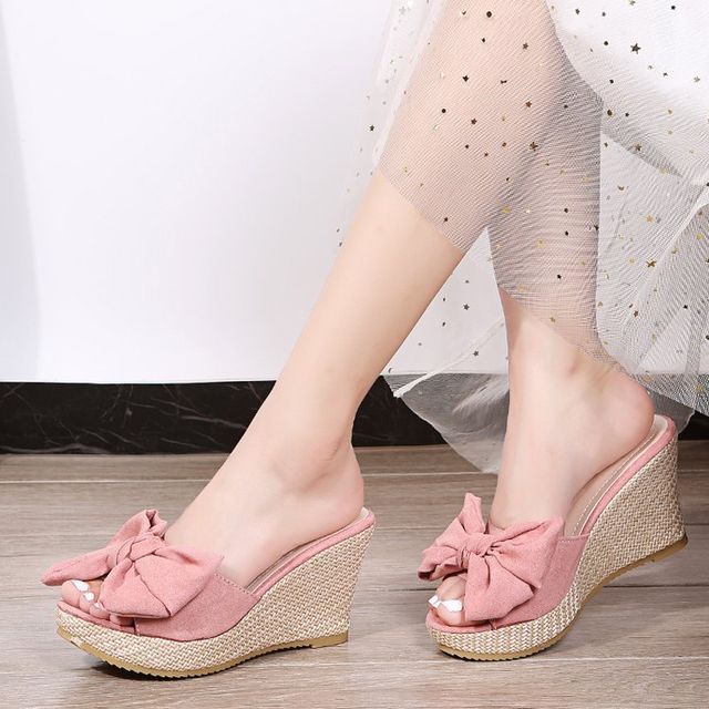 Heel Espadrille Wedge Slide Bow Sandals