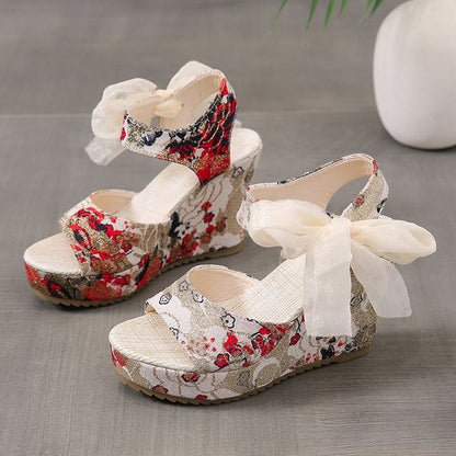 Wedge Floral Heel Sandals Bow Platform
