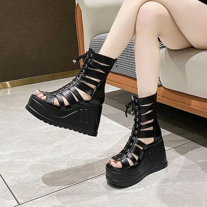 Lace-Up Platform Wedge Heel Sandals Gladiator