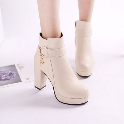 Chunky Short Boots Heel Plain