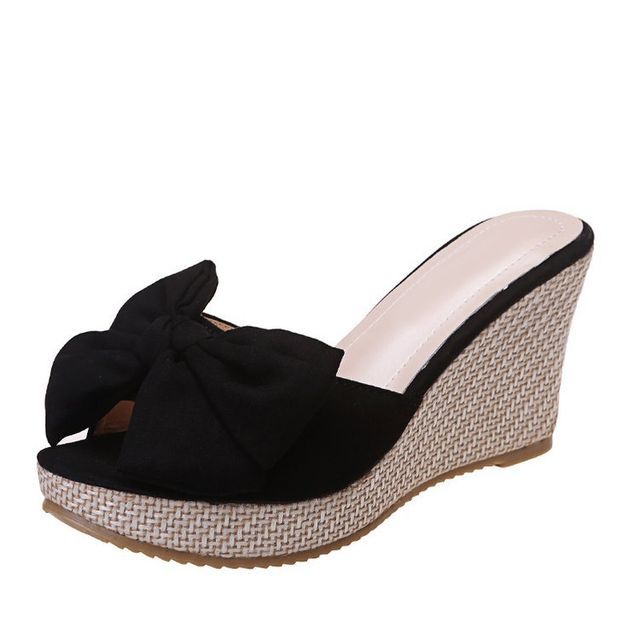 Heel Espadrille Wedge Slide Bow Sandals