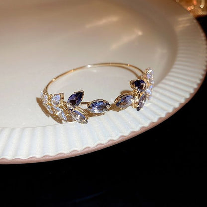 Alloy Bangle Leaf Open Rhinestone