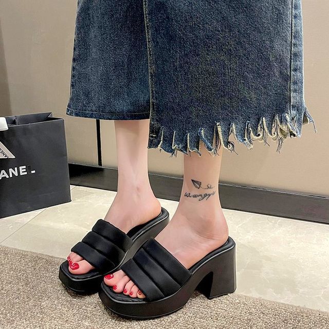 Platform Square-Toe Sandals Slide