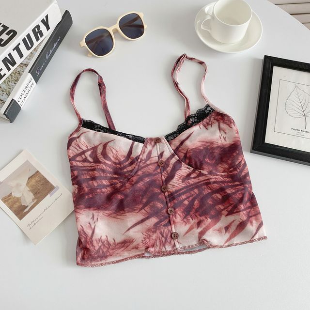 Spaghetti Strap Tie Dye Crop Bustier Top