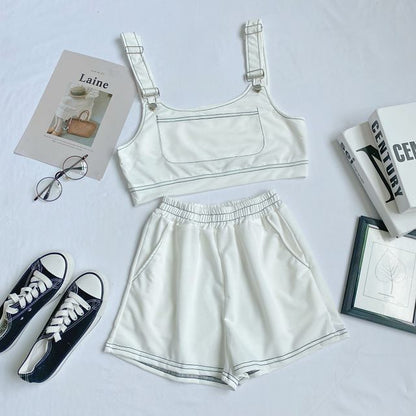 Set: Plain Crop Tank Top + Shorts