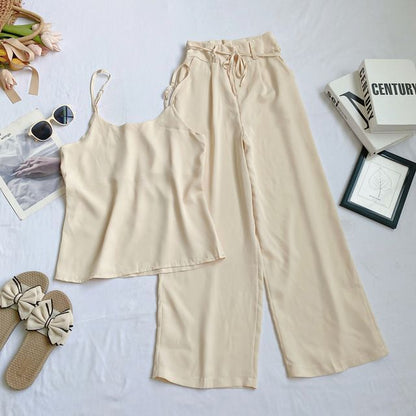 Set: Plain Camisole Top + High Waist Wide Leg Pants