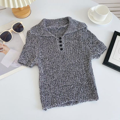 Short-Sleeve Plain Knit Polo Top