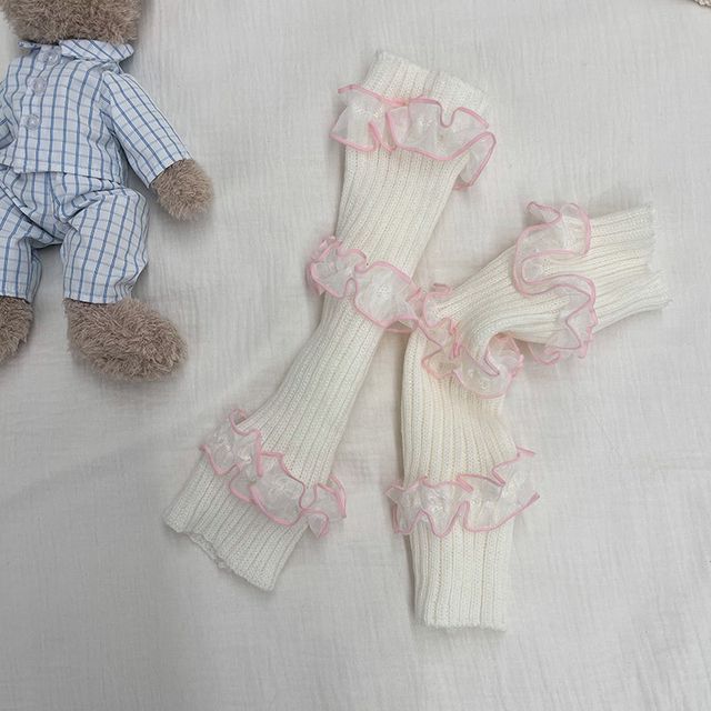 Ruffle Trim Ribbed Knit Leg Warmers