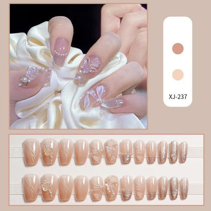 Floral Faux Pearl Faux Nail Tips