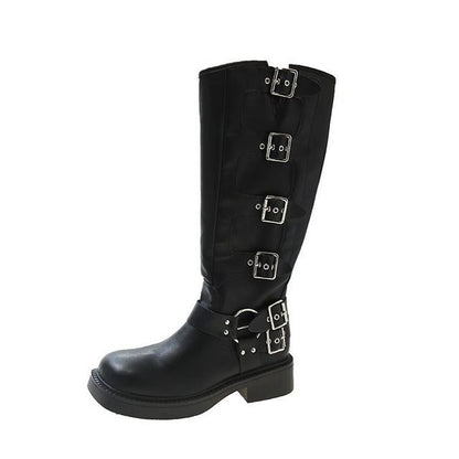 Knee Boots High Platform Multi-Buckle