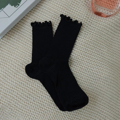 Plain Ribbed Lettuce Edge Socks / Set