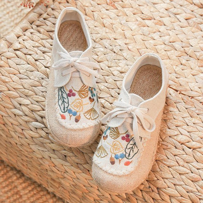 Slip-Ons Lace-Up Leaf Embroidered